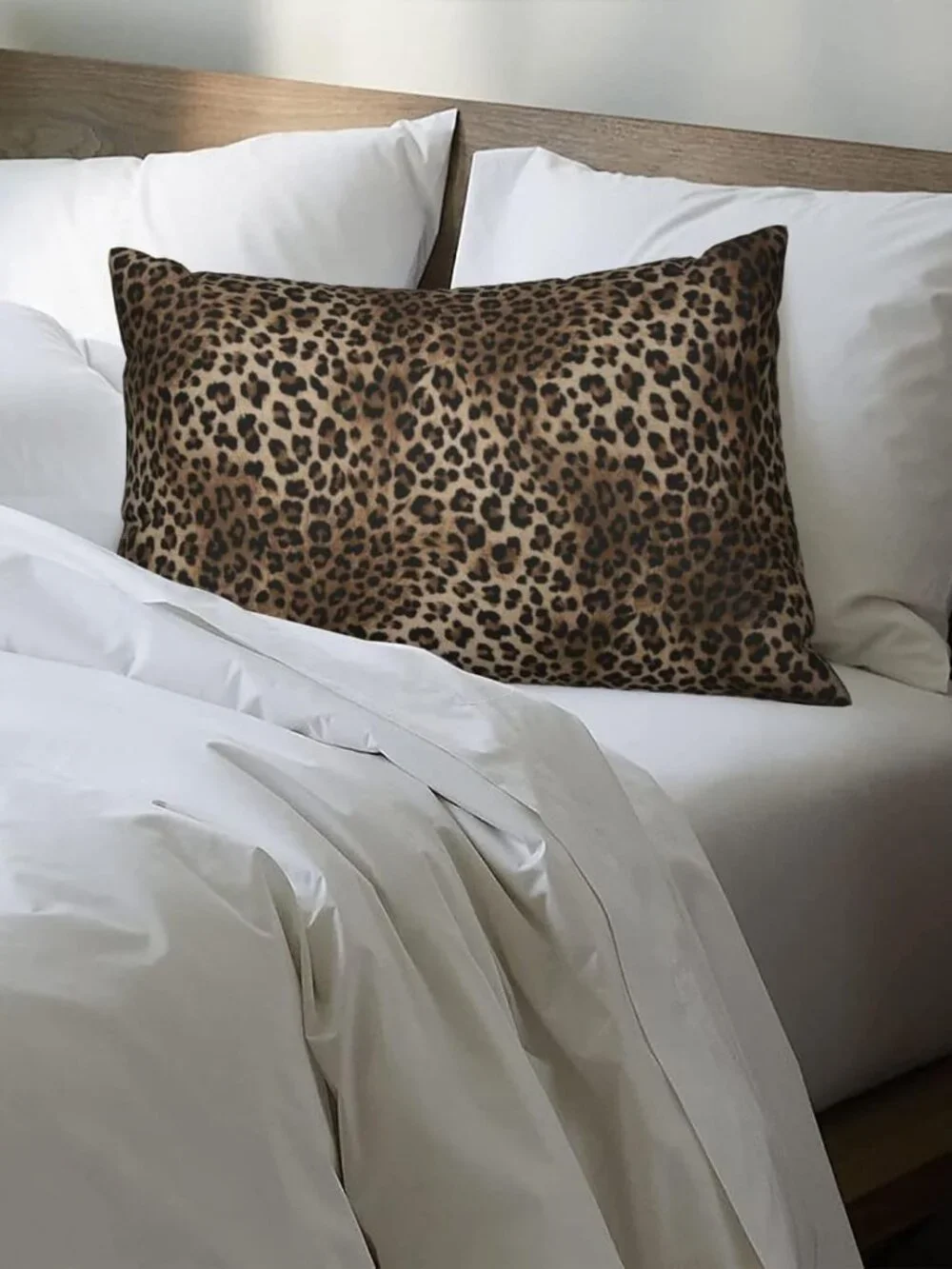 Bold Faux Brown Leopard Print Linen Throw Pillow Covers, 12X20 Inch, Set of 2